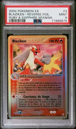 SPANISH 2004 Pokemon TCG - Ruby & Sapphire - Blaziken #3 Reverse Holo PSA 9 MINT - Image 1