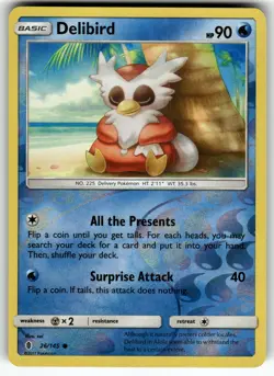 Delibird 26/145 SM - Guardians Rising LP Pokemon Card TCG - Image 1