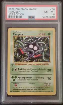 PSA 8 1st Edition Tangela 66/102 Base Set Grey Stamp Gray Error Pokemon 1999 - Image 1