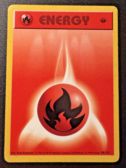 1st Edition Shadowless Fire Energy 98/102 Base Set Pokemon Card Rare MP - Image 1