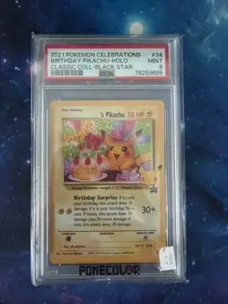 Pokemon 2021 Birthday Pikachu 24 Holo Black Star Promo Celebrations PSA 9 - Image 1