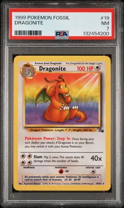 1999 POKEMON FOSSIL #19 DRAGONITE PSA 7 - Image 1