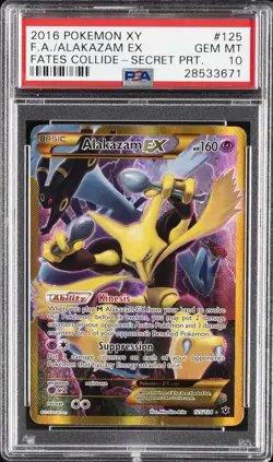 2016 POKEMON XY FATES COLLIDE SECRET #125 FULL ART/ALAKAZAM EX PSA 10 - Image 1
