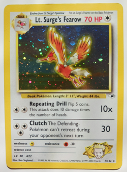 Lt. Surge's Fearow Pokemon Card Holo WOTC 7/132 Gym Heroes Rare Vintage LP - Image 1