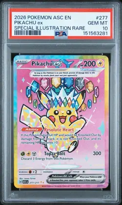 2026 POKEMON ASC EN-ASCENDED HEROES SPECIAL ILLUSTRATION RARE PIKACHU EX PSA 10 - Image 1
