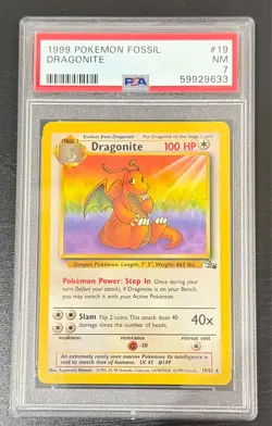 1999 Pokemon Dragonite Fossil Set 19/62 PSA 7 NM - Image 1