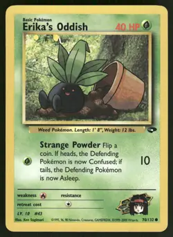 Pokemon Cards Erika's Oddish 70/132 UNLIMITED Gym Challenge WOTC Common NM - Image 1