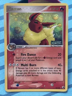 Pokemon Card Flareon ERROR Inverted Reverse Holo Layer (5/115) Unseen Forces HP - Image 1