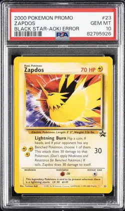 2000 POKEMON PROMO BLACK STAR TOSHINAO AOKI ERR #23 ZAPDOS PSA 10 - Image 1