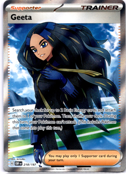 Pokemon TCG Geeta 218/197 SV03 Obsidian Flames Trainer Holo Rare Near Mint - Image 1