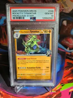 2025 Pokemon Team Rocket's Tyranitar (STAFF Promo) Destined Rivals #96 PSA 10 - Image 1