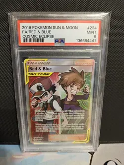 Blue #234/236 2019 Sun & Moon Cosmic Eclipse Red PSA 9 Graded Card Pokemon - Image 1