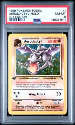 1999 POKEMON FOSSIL 1ST EDITION #1 AERODACTYL-HOLO PSA 8 #1 - Image 1