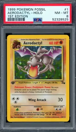 PSA 8 Pokemon 1999 1st Edition Fossil Aerodactyl Holo #1 - Image 1