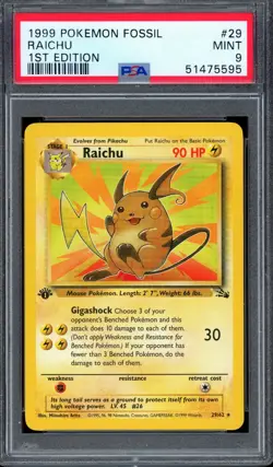 PSA 9 Pokemon 1999 1st Edition Fossil Raichu Rare #29 - Image 1
