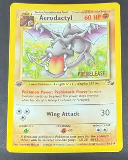 POKEMON TCG CARD AERODACTYL 1ST ED 1/62 FOSSIL PRE RELEASE HOLO PROMO EXCELLENT - Image 1
