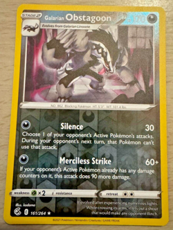 Pokemon TCG Galarian Obstagoon 161/264 Fusion Strike Reverse Holo Rare Card - Image 1