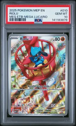 2025 POKEMON MEP EN-ME BLACK STAR PROMO #010 RIOLU PSA 10 - Image 1