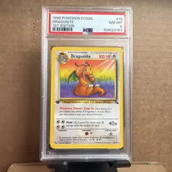 1999 Pokemon Fossil #19 Dragonite PSA-8 NM-MT - Image 1