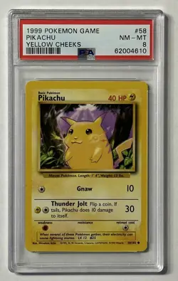 1999 Pokemon Pikachu Yellow Cheeks #58 Base Set PSA 8 NM - MT - Image 1
