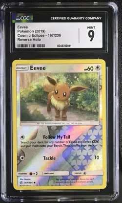 CGC 9 Eevee 167/236 Sun & Moon Cosmic Eclipse Pokemon TCG *Free Slab Included*🔥 - Image 1