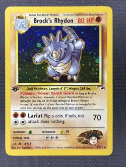 Brock’s Rhydon 2/132 Holo Rare 1st Edition Gym Heroes WOTC Vintage Pokemon - Image 1
