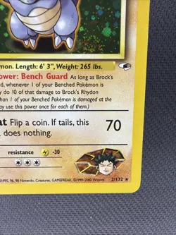 Brock’s Rhydon 2/132 Holo Rare 1st Edition Gym Heroes WOTC Vintage Pokemon - Image 4