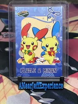 Plusle Minun Cracked Ice Holo Pokemon 2024 Card Database Merry Christmas - Image 1