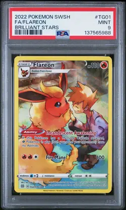 2022 Pokemon TCG Brilliant Stars Flareon Full Art Holo Ultra Rare PSA 9 TG01 - Image 1