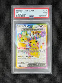 PSA 9 MINT Pokemon Pikachu ex 219/191 Sv08: Surging Sparks - Image 1