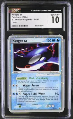 CGC 10 GEM MINT Kyogre ex 2004 EX Hidden Legends 94/101 Holo Pokemon Card - Image 1