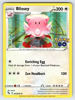 Blissey 052/078 2022 Pokemon GO Set Pokemon Card TCG Nintendo Holo Rare - Nm/Vlp - Image 1