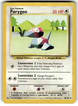 Pokemon TCG Porygon Base Set, Unlimited Uncommon Card 39/102 LP/MP Condition - Image 1