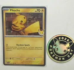 2026 Pikachu 051/162 Pokemon Day 30th Anniversary Stamped Promo TCG Plus Coin - Image 1