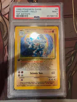 Graded PSA 9 Machamp 008/102 1st Edition Holo 1999 Pokemon Game - Image 1