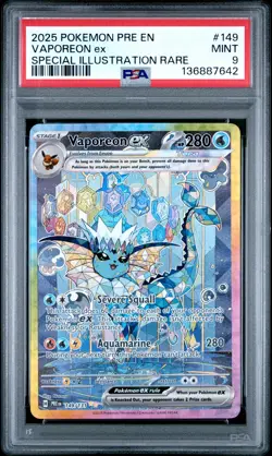2025 POKEMON PRE EN-PRISMATIC EVOLUTIONS #149 VAPOREON EX PSA 9 - Image 1