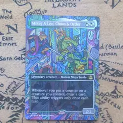 Mikey & Leo, Chaos & Order (Borderless) #200 (Foil) (NM) TMT Magic MTG - Image 1