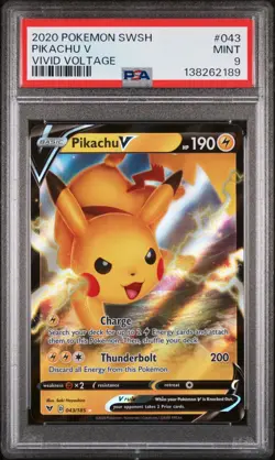PSA 9 PIKACHU V 043 VIVID VOLTAGE POKEMON MJ - Image 1