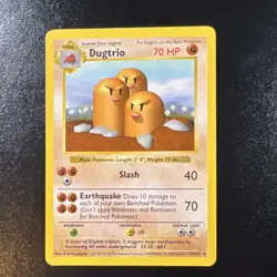 Pokemon Dugtrio 19/102 Base Set Shadowless Rare MP Stage 1 English 1999 - Image 1