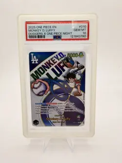 One Piece CCG Monkey D. Luffy Leader Foil Dodgers Night 010 5000 Power PSA 10 - Image 1