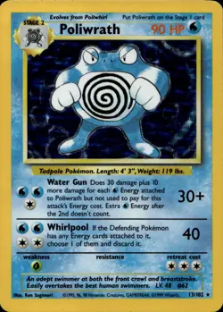 POLIWRATH 13/102 HOLO HOLO RARE BASE SET UNLIMITED POKEMON MP - Image 2