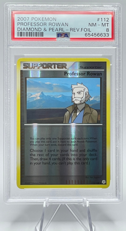 2007 POKEMON DIAMOND & PEARL #112 PROFESSOR ROWAN REVERSE FOIL PSA 8 NM-MT - Image 1