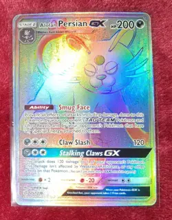 Alolan Persian GX 257/236 Rainbow Secret Cosmic Eclipse Sun & Moon Pokemon Card - Image 1