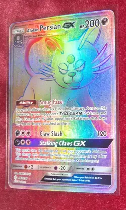 Alolan Persian GX 257/236 Rainbow Secret Cosmic Eclipse Sun & Moon Pokemon Card - Image 3