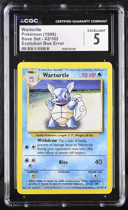 CGC 5 Wartortle 1999 Base Set 42/102 Evolution Box Error Pokemon Card - Image 1