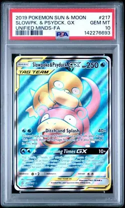 PSA 10 SLOWPOKE & PSYDUCK GX 217 UNIFIED MINDS SUN & MOON TAG TEAM POKEMON - Image 1