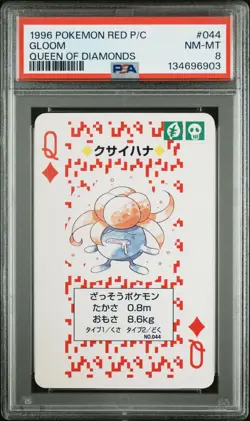 1996 POKEMON RED VERSION PLAYING CARDS 044 GLOOM QUEEN OF DIAMONDS PSA 8 - Image 1