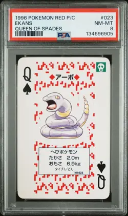 1996 POKEMON RED VERSION PLAYING CARDS 023 EKANS QUEEN OF SPADES PSA 8 - Image 1