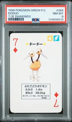 1996 POKEMON GREEN VERSION PLAYING CARDS 084 DODUO 7 OF DIAMONDS PSA 8 - Image 1