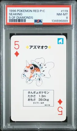 1996 POKEMON RED VERSION PLAYING CARDS 119 SEAKING 5 OF DIAMONDS PSA 8 - Image 1